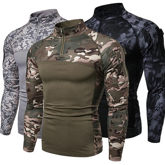 HAN WILD Camouflage Shirt Tactical T-shirt Military Clothing Combat Assault Long Sleeve T Shirt Army Clothing Wear-resisting