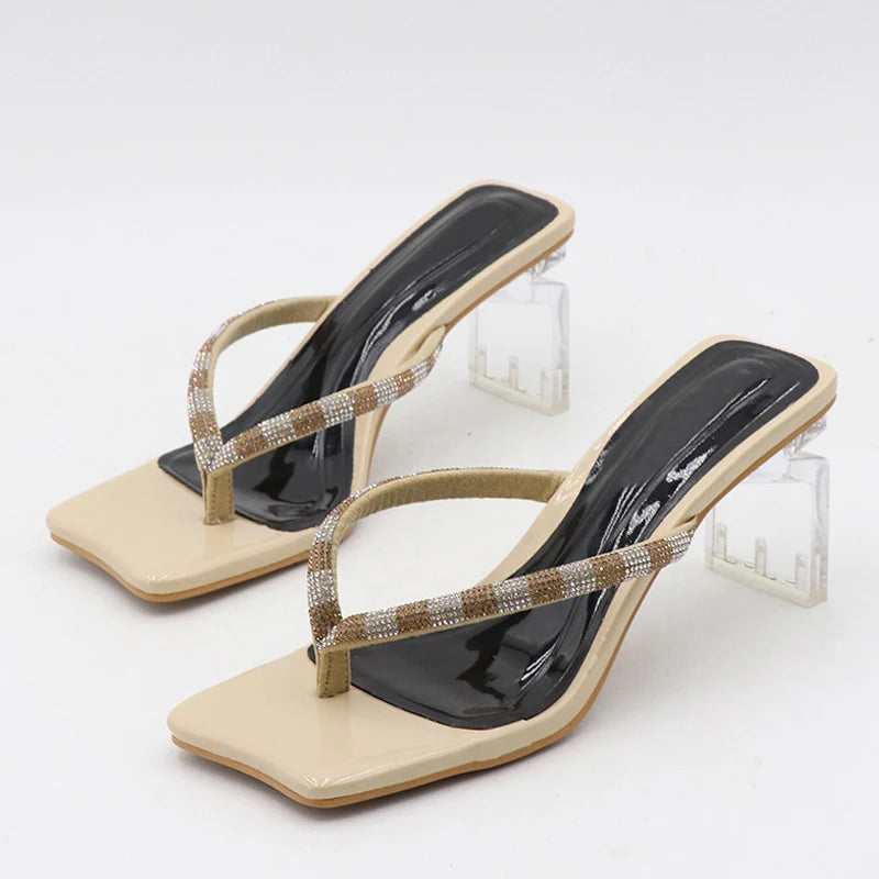 Liyke Sommer Im Freien Strand Party Strass Hausschuhe Sandalen Transparent Kristall Seltsame Heels Sliders Schuhe Frauen Flip-Flops