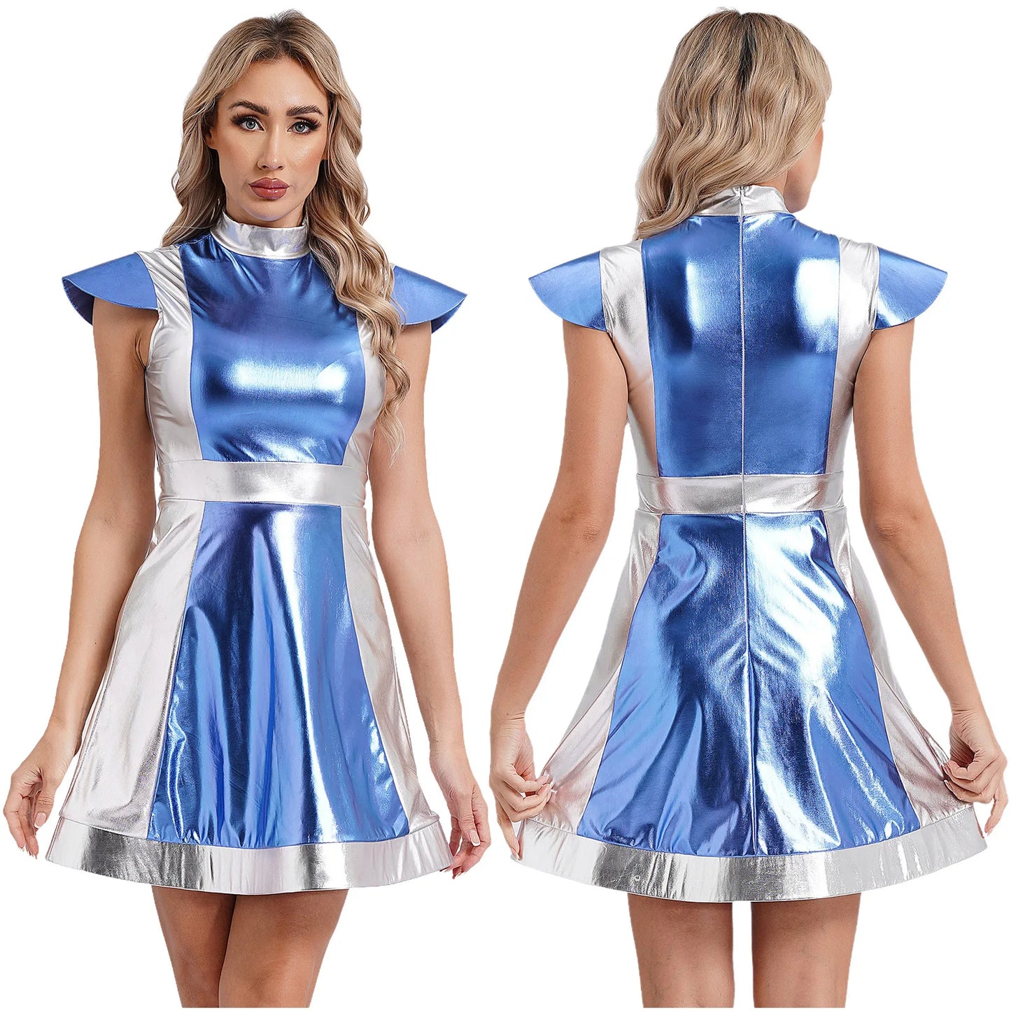 Frauen Weltraum Alien Kostüm außer irdische Halloween Metallic Kleider für Themen Party Cosplay Rollenspiel verkleiden