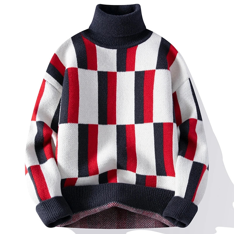 Neue Herbst Winter Männer warme Roll kragen pullover Mode geometrische Strick pullover Männer jugendliche Vitalität y2k Strick pullover Mann