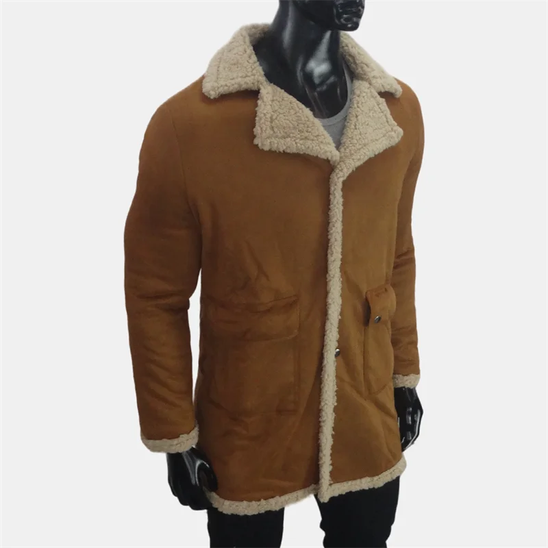 Winter Warme Fleecejacke Herren Urn-Down-Kragen Verdickter Mantel Wildleder Herrenbekleidung Kunstwolle Kalte Jacken Plus Größe S-5XL