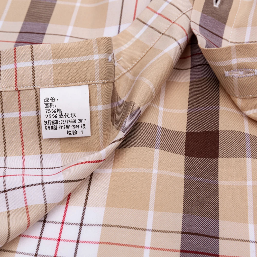 Men&#39;s Versatile Casual Soft Modal Cotton Checkered Shirt Long Sleeve Standard-fit Comfortable Striped Plaid Button Up Shirts