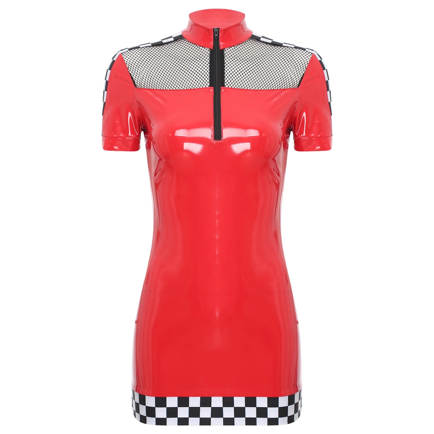 Frauen Halloween Rennwagen Fahrer Kostüm Speed Racer Pullover Wet Look Bodycon Mini kleid für Renn thema Party Cosplay Dress Up