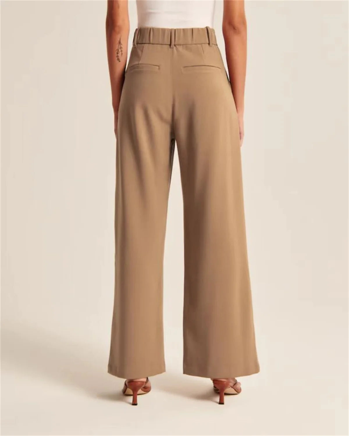 Hoch taillierte Hose mit weitem Bein Frauen neue 2024 Taschen hose lässig solide Basic Mode elegante gerade Hose Büro die ganze Saison