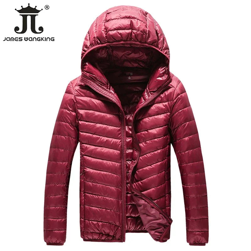 Frühling und Herbst High-end Warme Männer Feder Mit Kapuze Daunenjacke Reine Farbe Boutique Herren Feder Daunenmantel Dünne leichte Jacken