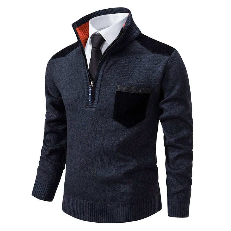 Herbst Winter Pullover Männer Pullover Mode Patchwork Halb Zipper Stehkragen Business Casual Herren Gestrickte Pullover Pullover