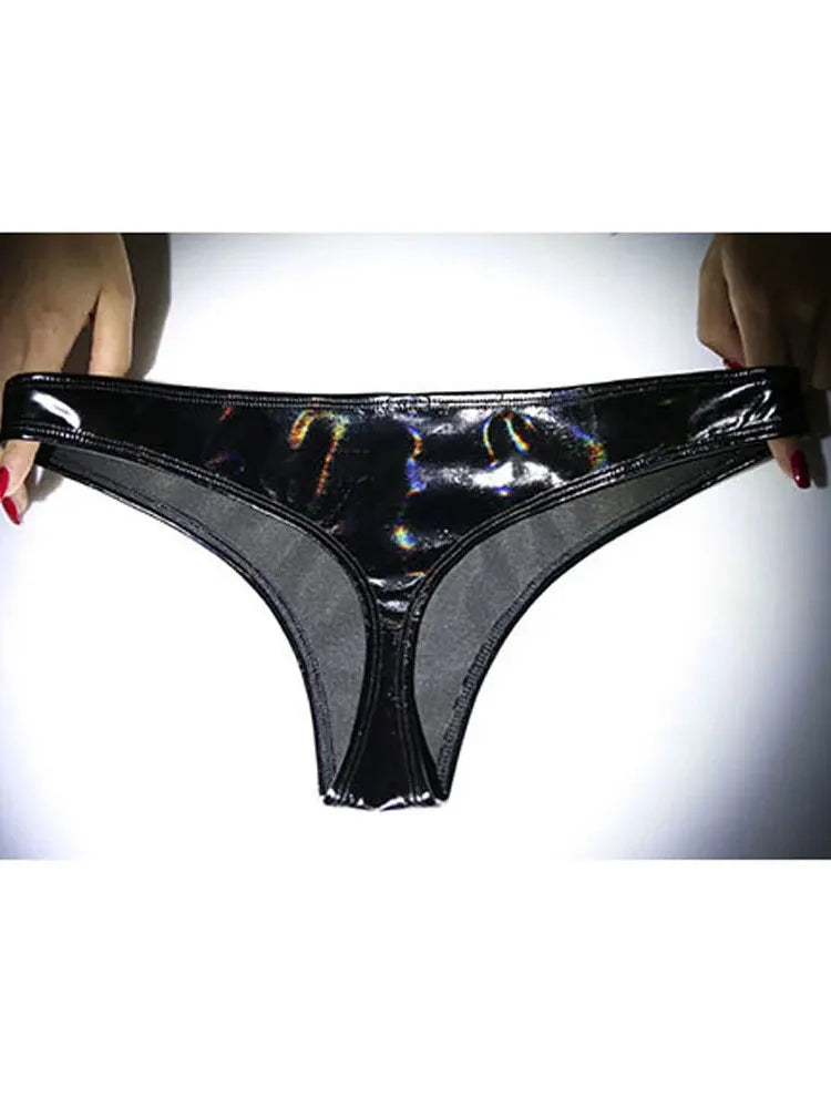 S-XXL Laser Shiny PU Leather Briefs Women Hot Sexy Panties Tanga Thong Wetlook PVC G String Femme Calcinha Bragas Mujer Lingerie