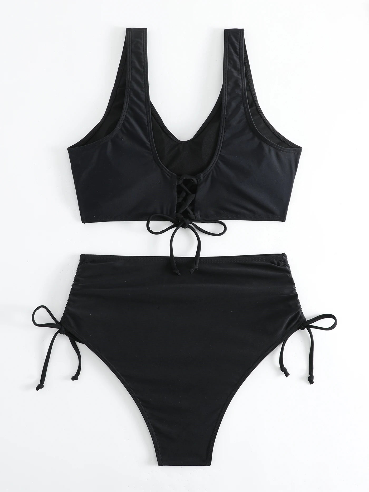 2024 Black Bikini Drawstring Swimsuit Women Sexy High Waist Swimwear Female Bathers Bathing Swimming Swim Suit Beachwear