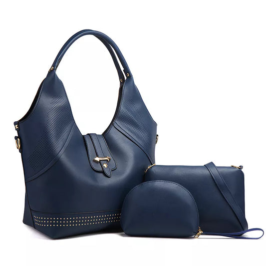 TRAVEASY 2023 Luxury Versatile Square Bags Women Solid Color Rivet Design Purses Shoulder Bags and Handbags 3 Pcs/Set