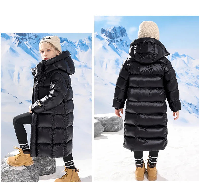 Teenager Mädchen Daunen mantel Winter halten warme Jacke für Mädchen lange Stil Kapuze Weihnachten Parkas Kinder kleidung 5-14 Jahre