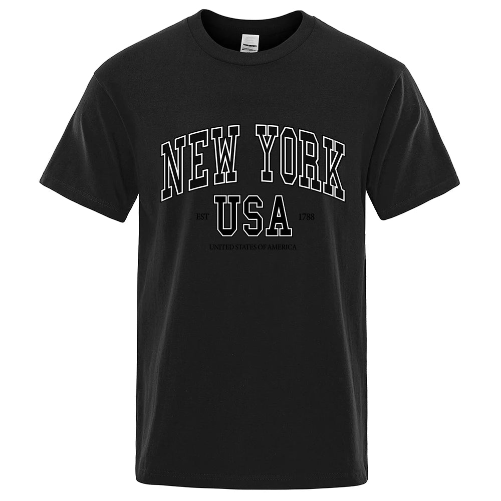 New York Usa Est 1788 Street City Letter Tops Men O-Neck Shirt Summer Loose Clothing Cotton Oversize Luxury Tshirt Hip Hop Tops