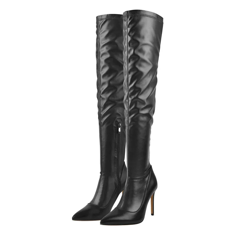 Onlymaker Über Die Knie Frauen Spitz Seite Zipper Patent Leder Dünne High Heels Concise Sexy Party Herbst Winter Stiefel