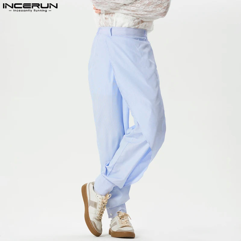 INCERUN Men's Irregular Pants Striped Loose Joggers Casual Trousers Men Streetwear 2024 Pockets Fashion Leisure Pantalon S-5XL
