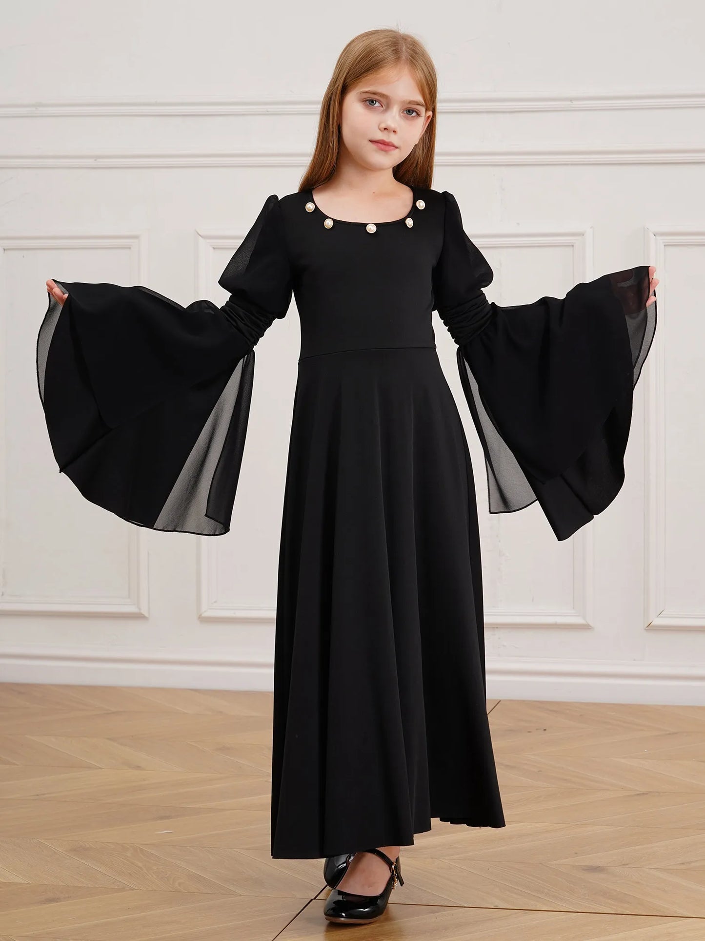 Kinder Mädchen mittelalter liche Renaissance Fee Kostüm Glocken ärmel Perlen viktoria nischen Kleid Retro-Kleid für Halloween Cosplay-Party