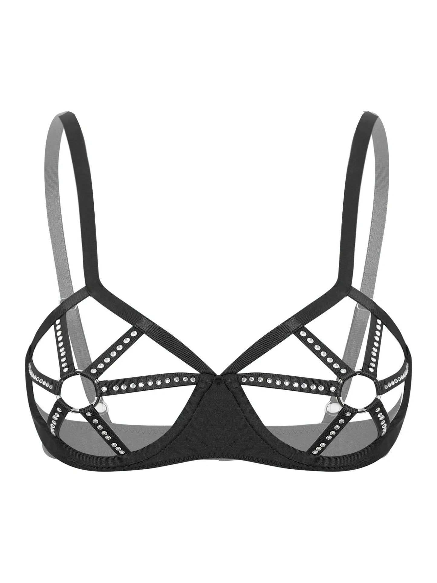 Offene Brustwarzen für Damen Push-up-BH glänzender Strass sehen durch Riemchen Crop Top unter verdrahtete Bustier Bra lette Unterwäsche