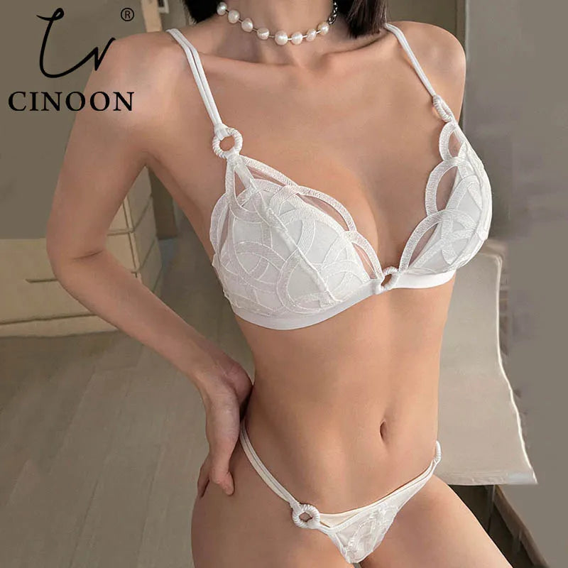 CINOON French Top Quality Bra Set  Push Up Brassiere Lace Embroidery Lingerie Set Sexy Ultra-thin Beautiful Back Women underwear