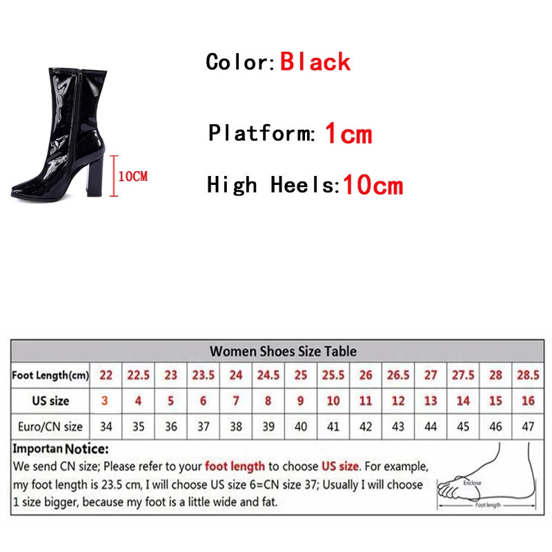 Liyke Herbst Winter schwarz Lack leder Stiefel für Frauen Mode Square Toe Reiß verschluss High Heels Party Schuhe Chelsea Stiefeletten