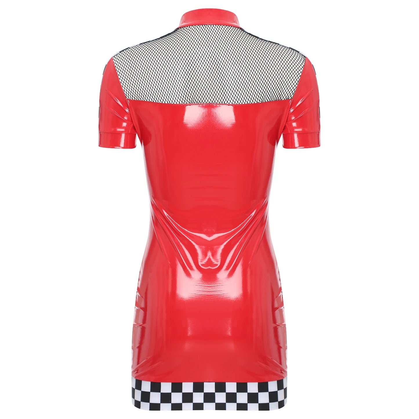 Frauen Halloween Rennwagen Fahrer Kostüm Speed Racer Pullover Wet Look Bodycon Mini kleid für Renn thema Party Cosplay Dress Up