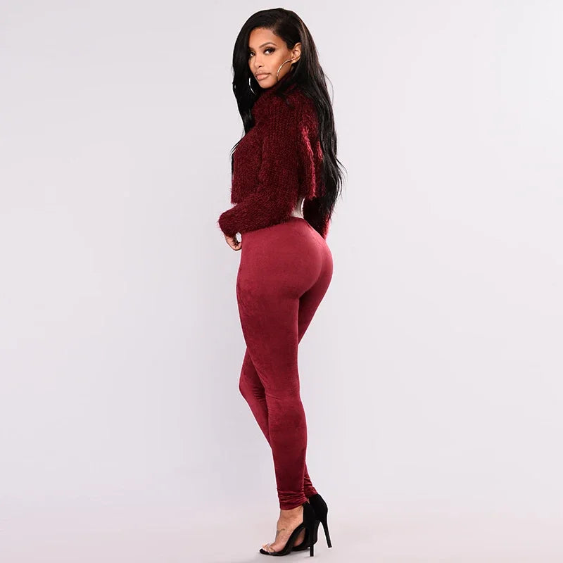 Vintage Burgunder Wildleder Leder Bleistift hose Frauen hohe Taille Bodycon Hose Damen Stretch schlanke nahtlose Leggings neue benutzer definierte