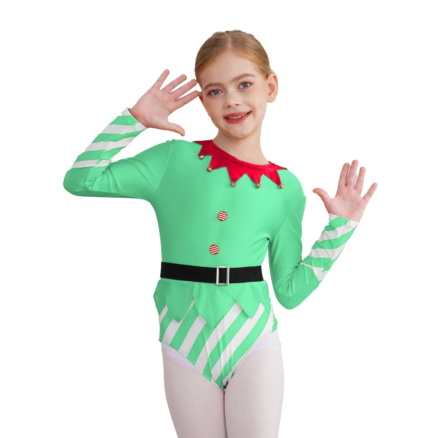 Kinder Mädchen Weihnachten Tanz Trikots sportliche Gymnastik Bodysuit Santas Helfer Weihnachten Party Urlaub Bühne Performance Kostüm