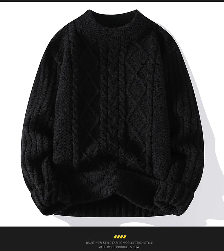 Neue männer Warme Pullover Gestrickte Pullover Rundhals Vintage Harajuku Lose Einfarbig Casual Winter Pullover Männer Pullover Mann