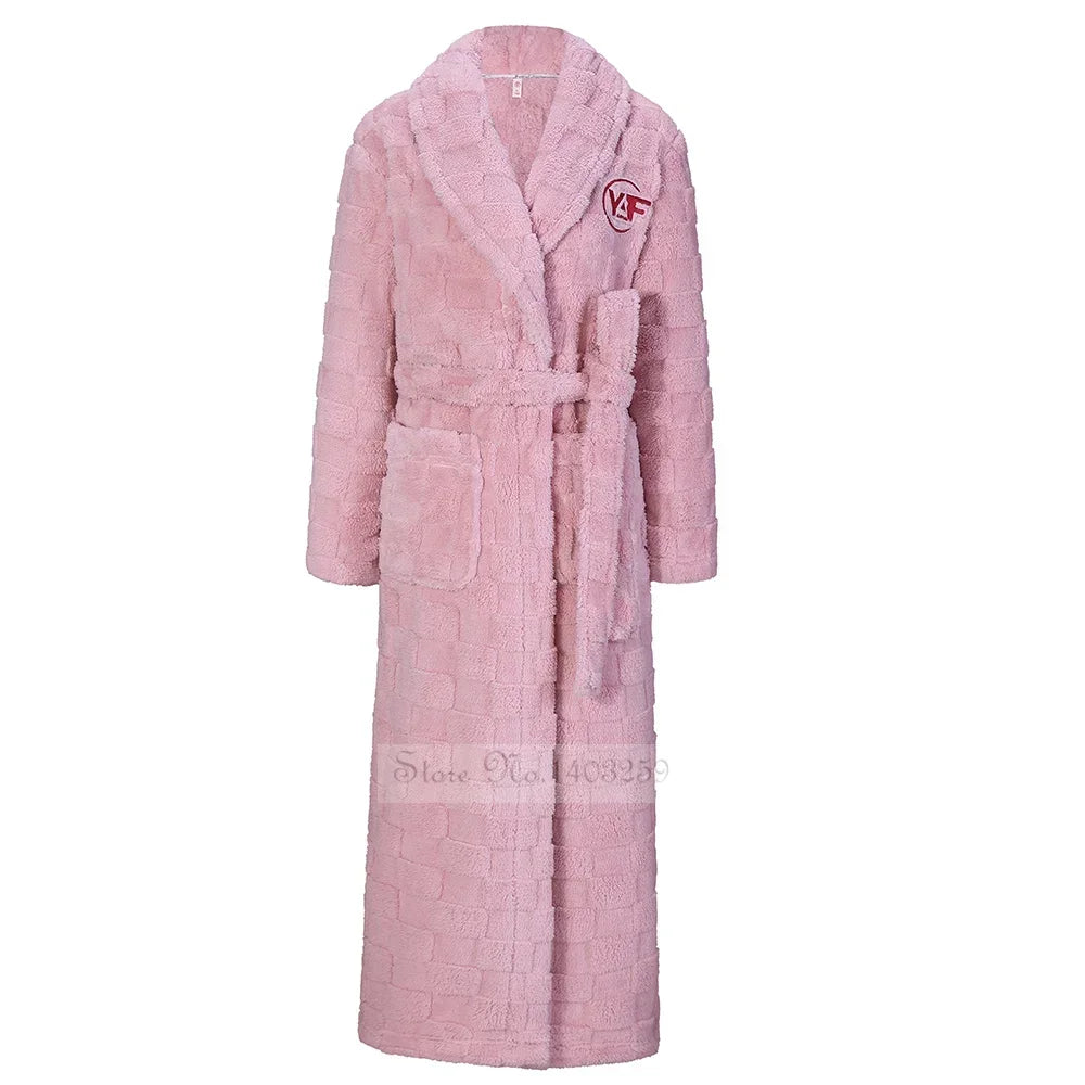 Verdicken männer Flanell Kimono Bademantel Kleid Winter Plus Größe Paar Nachtwäsche Lange Robe Lose Korallen Fleece Homewear Loungewear