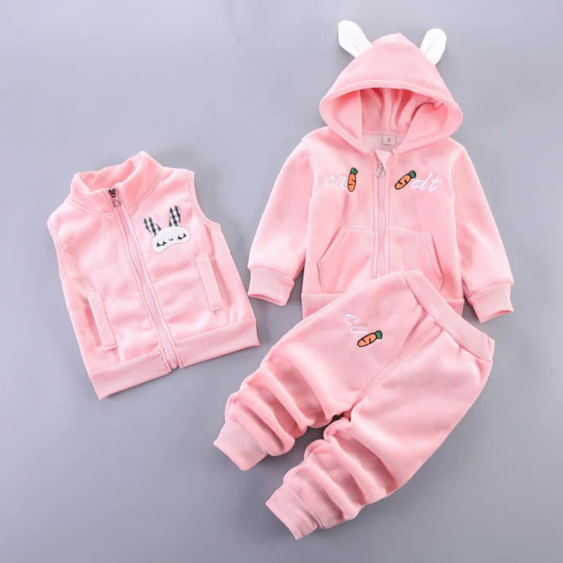 2024 neue Baby Mädchen Kleidung Herbst Winter Mädchen Kleidung setzt niedlichen Cartoon Mantel Weste Hosen Prinzessin Anzug Kinder kleidung