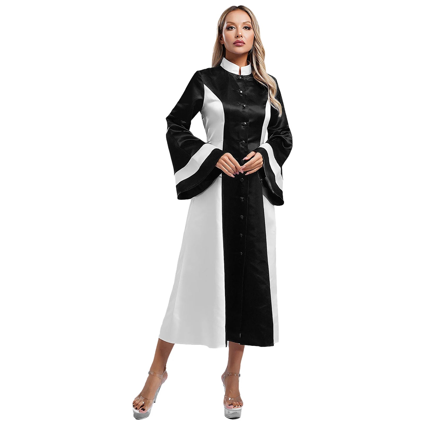 Mittelalterliches Klerus-Kleid für Damen, lange ausgestellte Ärmel, elegante Kirchenrobe, Pastor, Chor, christliches Kleid, Halloween-Cosplay-Kostüme