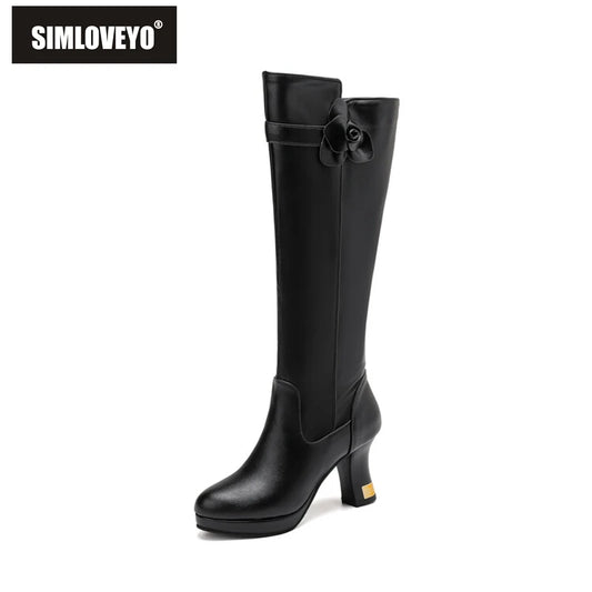 Simloveyo Marke Frauen Knies tiefel runde Zehen 8cm Block Heels 1cm Plattform Größe 41 42 43 Mode täglich bota weiß schwarz