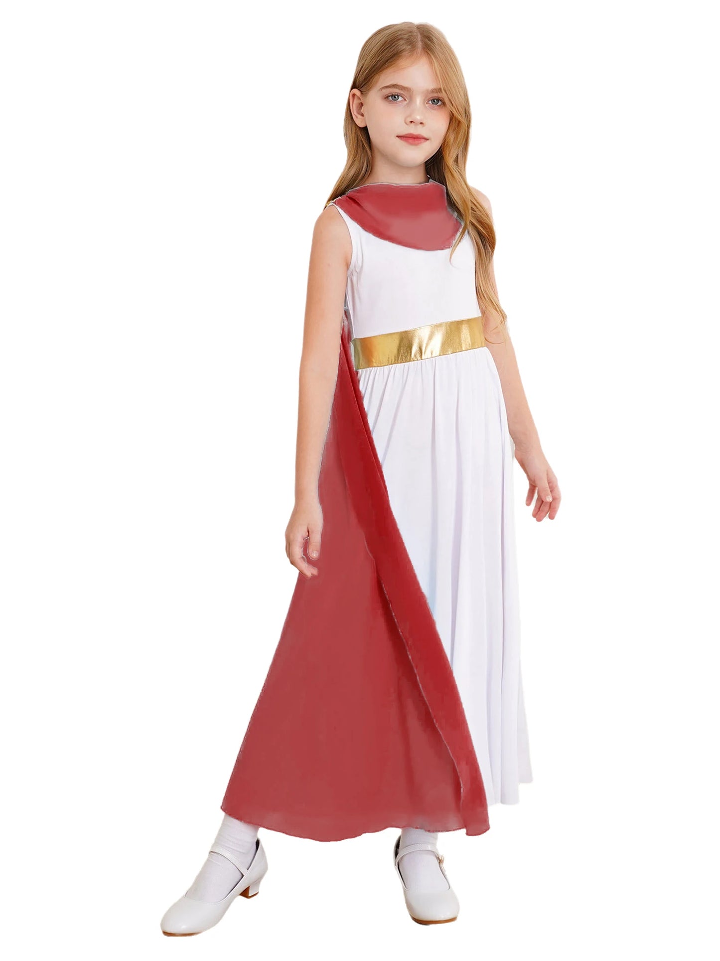 Kids Girls Roman Toga Costume Ancient Greek God Mythos Philosopher Nobility Cosplay Dress Up for Halloween Role Play Party