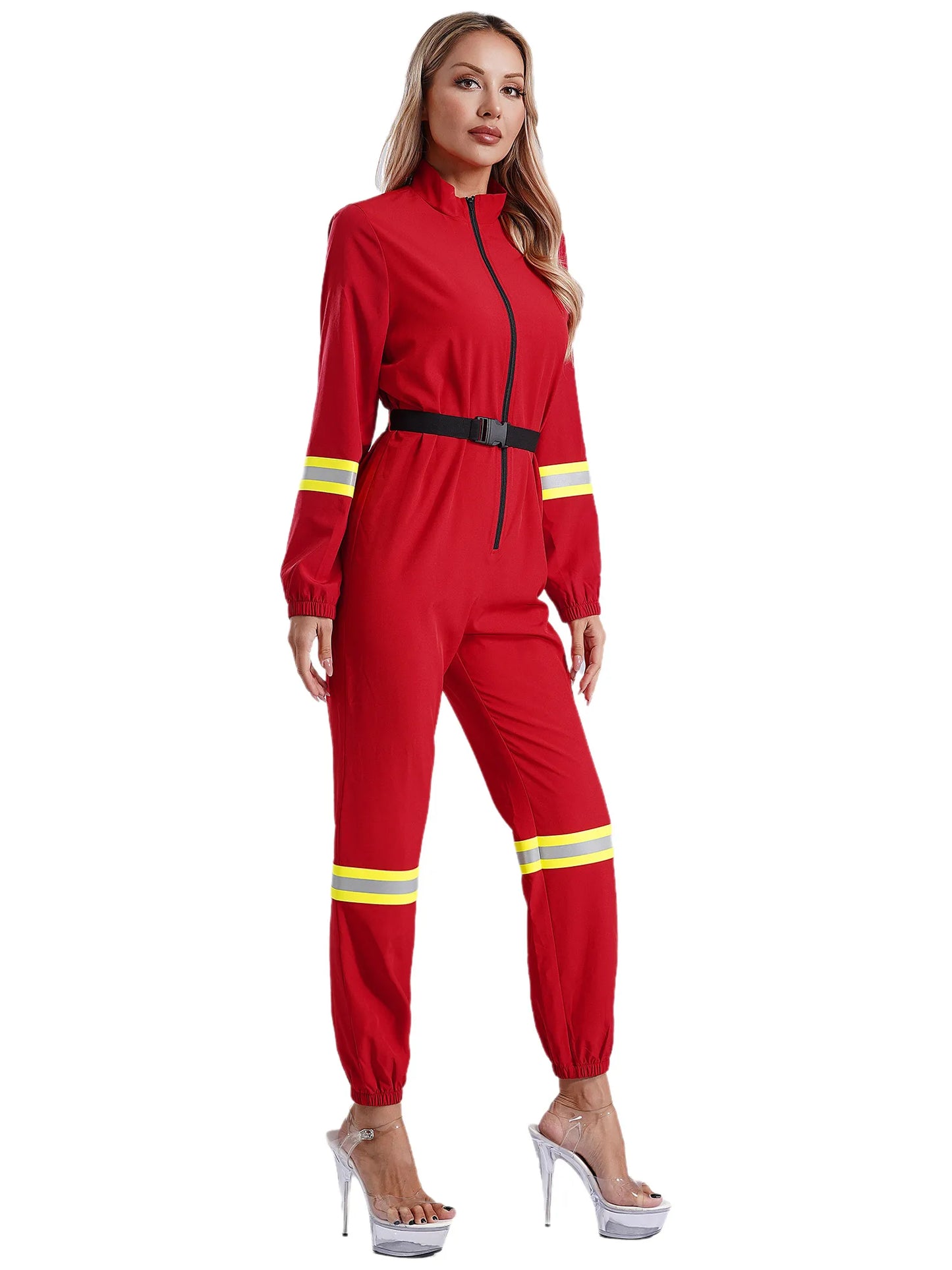 Damen Feuerwehr mann Kostüm Feuerwehr mann Langarm Front Reiß verschluss Overall Stram pler Overalls für Halloween Party Rollenspiel verkleiden