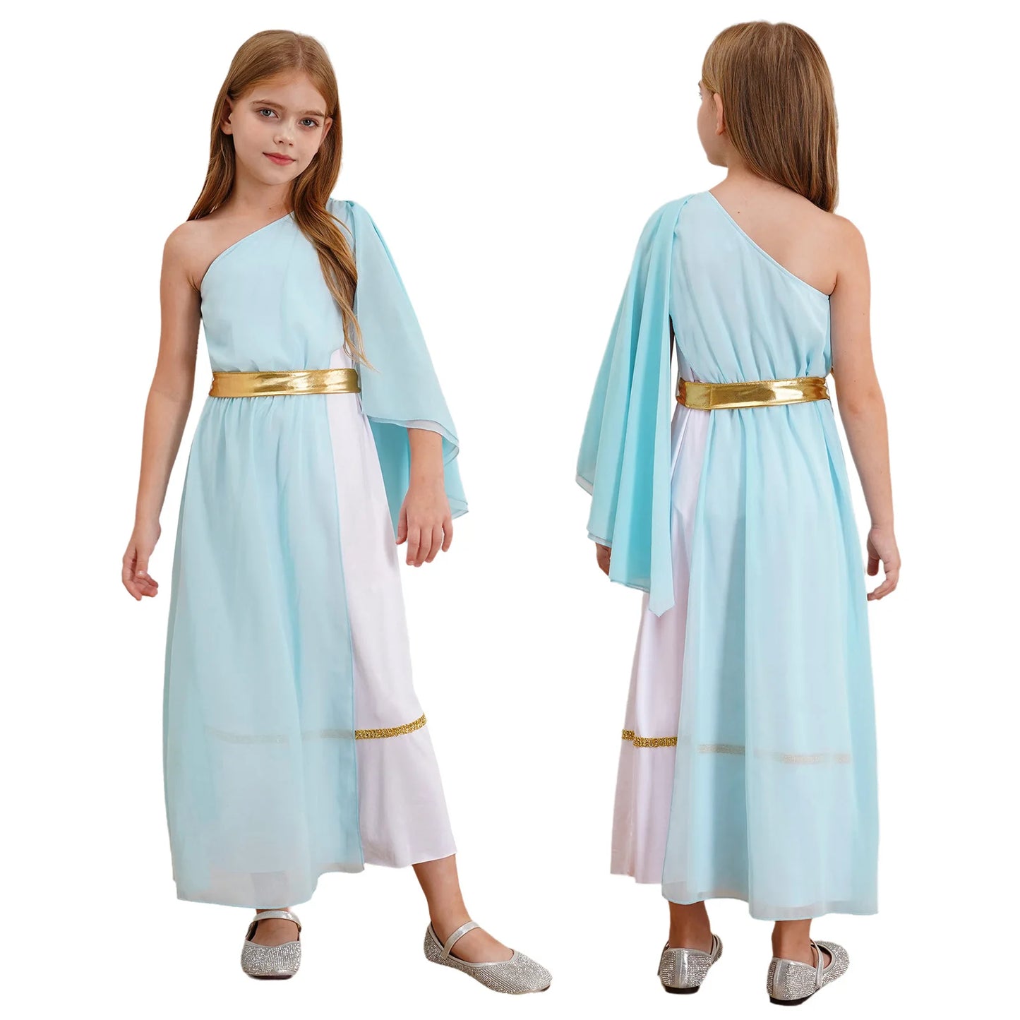 Kids Girls Greek Princess Costume Ancient Roman Empress Tulle Long Maxi Dresses Halloween Toga God Nobility Cosplay Dress Up