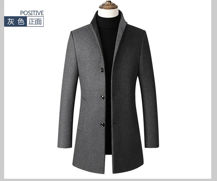 EUR Größe S-XXL Herbst Winter Dicke Warme Stehkragen Woolen Männer Mantel Business Casual Dünne MantelWoolen Jacke männlichen Windjacke