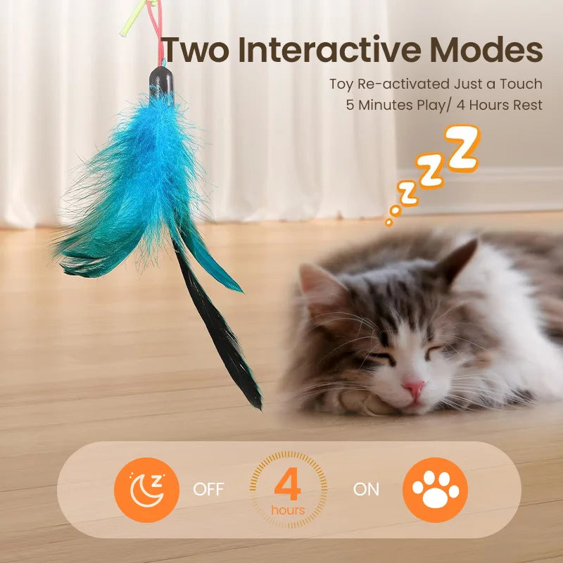 ROJECO 2-in-1-Katzenspielzeug, automatisches Katzen-Laserspielzeug, einziehbare hängende Feder, Katzenstäbchen, Haustier, Kätzchen, selbsthey, interaktives lustiges Spielzeug