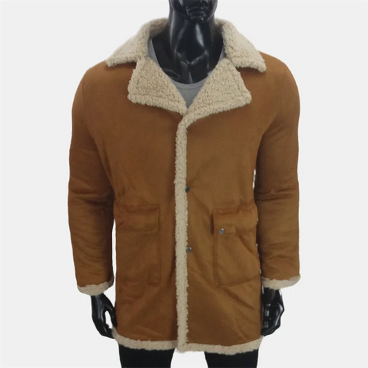 Winter Warme Fleecejacke Herren Urn-Down-Kragen Verdickter Mantel Wildleder Herrenbekleidung Kunstwolle Kalte Jacken Plus Größe S-5XL