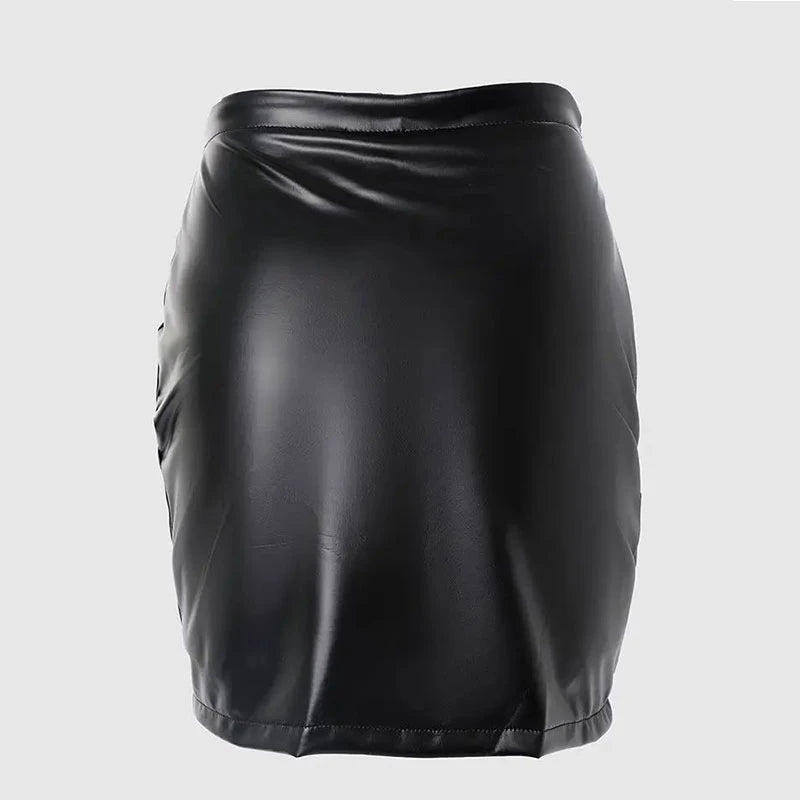 PU Leather Mini Skirt for Women, Side Opening Zipper, Black Skirt, High Waist, Asymmetry, Party Clubwear, Sexy, New Fashion