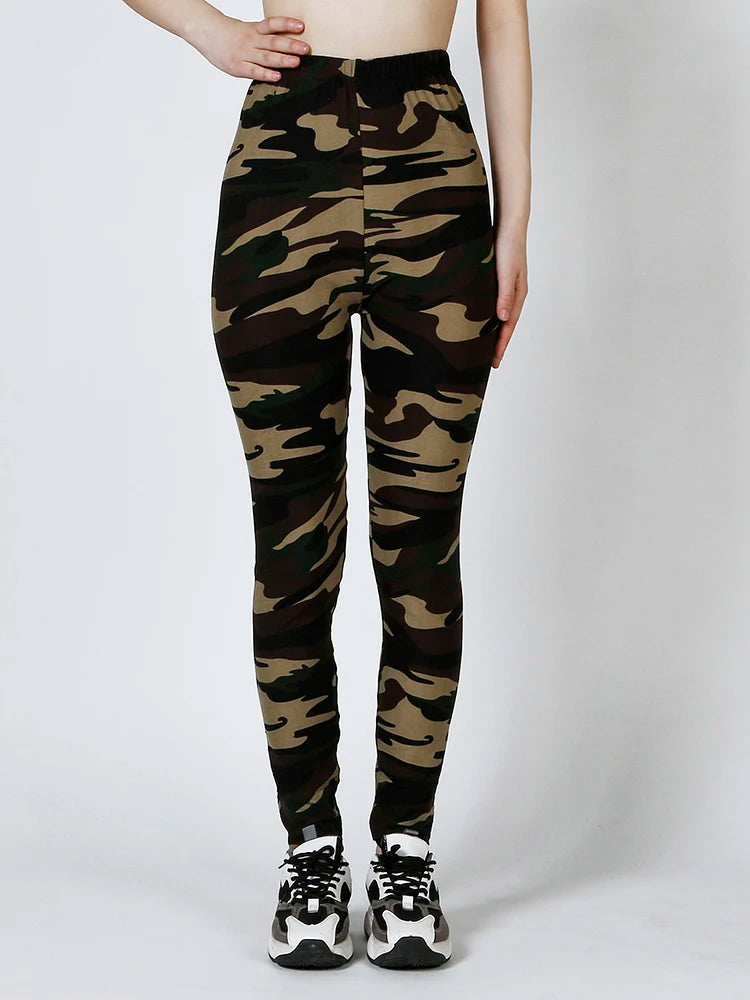 CUHAKCI Camouflage Printed Women Leggings Fitness Leggins Gym High Elastic Skinny Army Green Jegging Sport Pencil Pants New