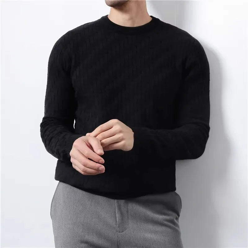 Herbst Winter Smart Casual Oansatz Pullover Männer Gestrickte Pullover Mode Einfarbig Herren Slim Fit Casual Weben Stricken Pullover