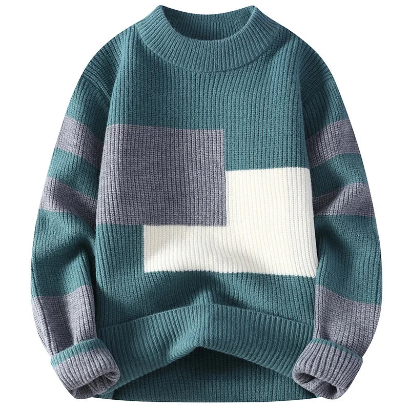 New Fashion Patchwork Knit Pullovers Men Autumn Winter O Neck Loose Warm Knitted Sweater Youthful Vitality Pullover Sweaters Man