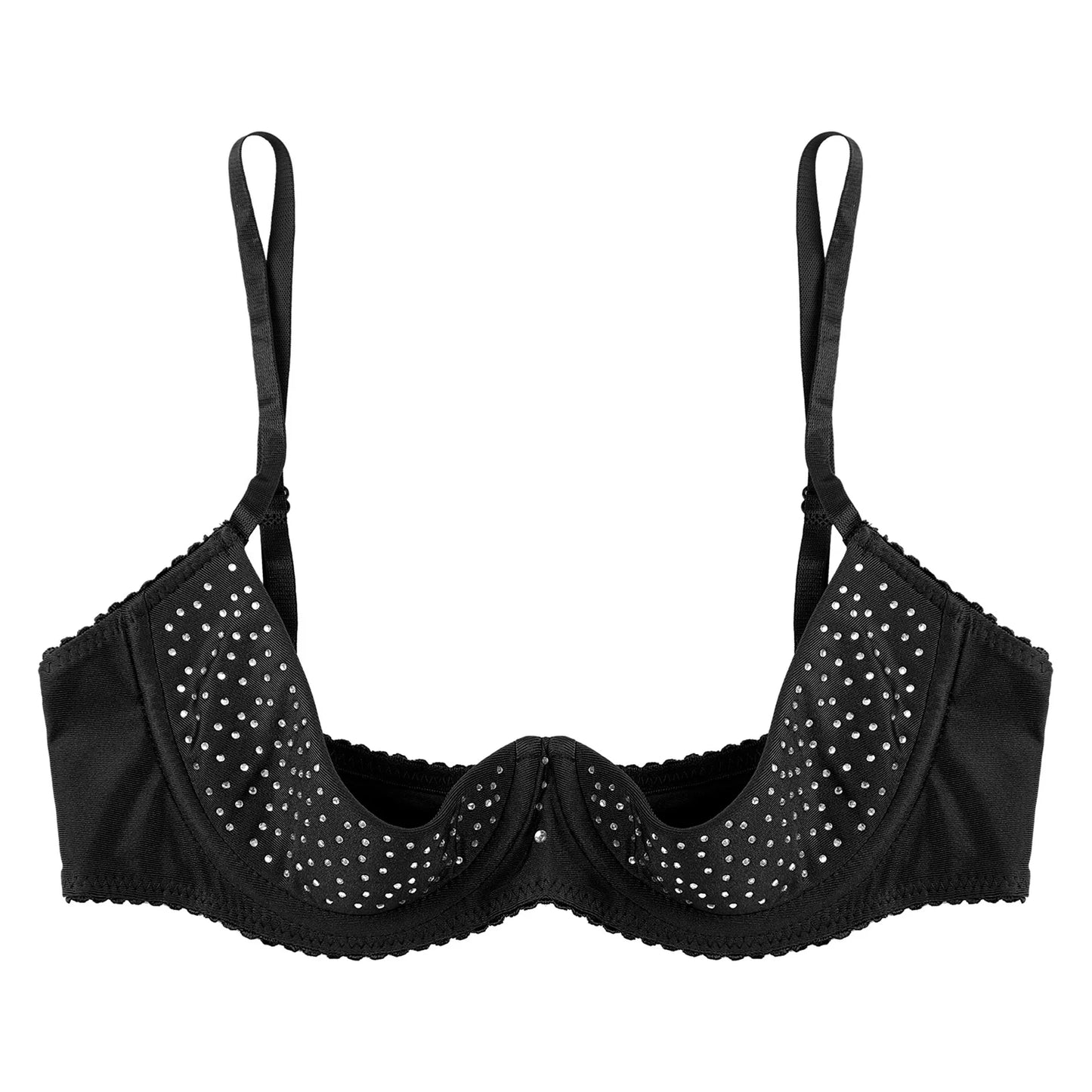 Damen Balcon ette funkelnden Strass Demi Cup Bügel ungefüttert Push-up Regal BH nicht gepolsterte Bra lette Dessous Unterwäsche