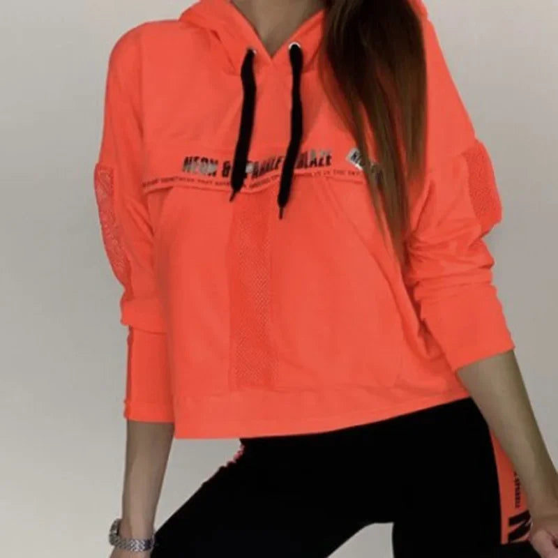 Oshoplive weibliche Mode Kontrast farbe irisierende Patchwork Mesh Hoodies & Leggings passt Sport lauf Sportswear neu