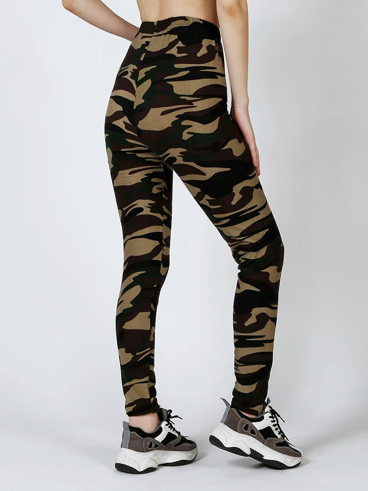 CUHAKCI Camouflage Printed Women Leggings Fitness Leggins Gym High Elastic Skinny Army Green Jegging Sport Pencil Pants New