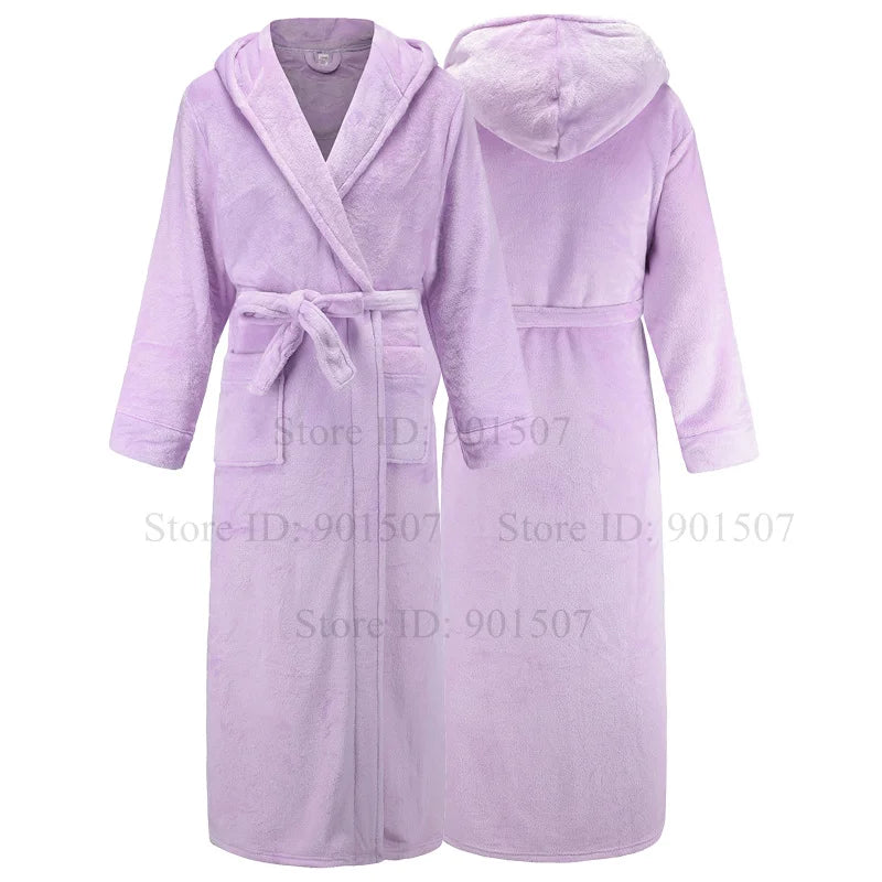 Kapuze Bademantel Nachthemd Frauen Weich korallen Fleece Roben Herbst Winter neue Nachtwäsche Liebhaber lange Kimono Kleid verdicken Nachtwäsche