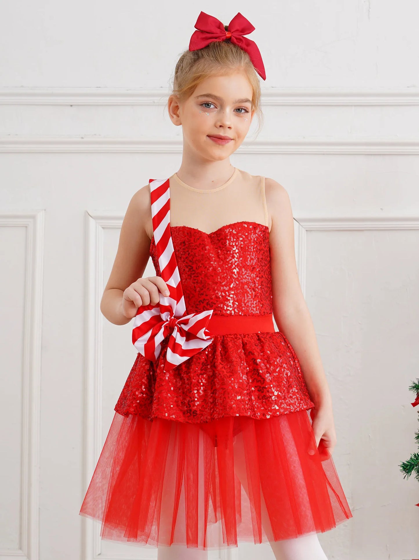 Mädchen Weihnachten Zuckers tange Kostüm Pailletten Tutu Kleid für Weihnachten Tanz Urlaub Party Festival Santa Claus Bühnen performance