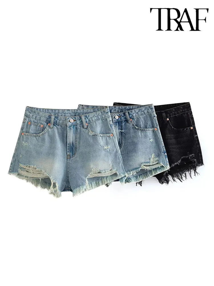 Traf Sommer Denim Shorts für Frauen schwarze Jeans Shorts Frauen Distressed Short Mujer Jeans Shorts Y2k Streetwear