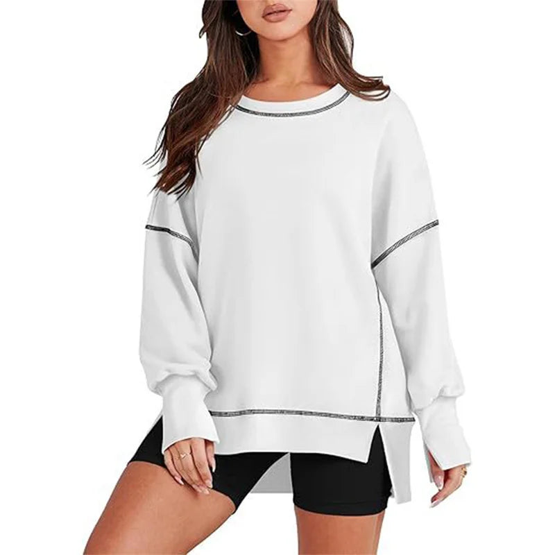 Mode Nähen Streifen Farbe Blockieren Sweatshirt Frauen Casual Laterne Langarm Hoodie Herbst Winter O Neck Pullover Weibliche Top