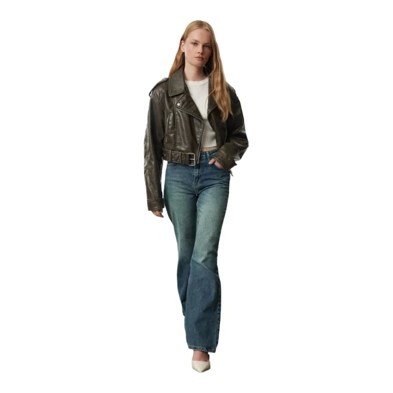 Trendyol TYZA Damen-Jeans, lässig, taschenlos, Denim, einfarbig, weites Bein, Gürtel, Jeans, weites Bein, Freizeithose