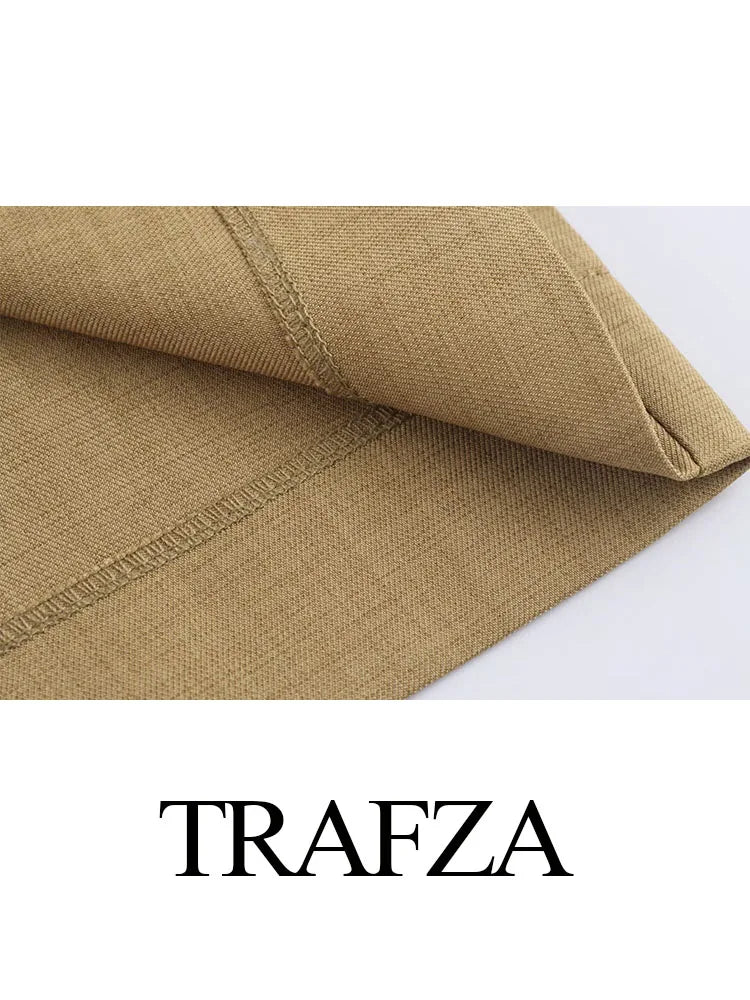 Trafza Herbst neue Mode Frauen lose lange Hosen Khaki hohe Taille Taschen Knopf Reiß verschluss Hose weibliche lässige Hose mit weitem Bein