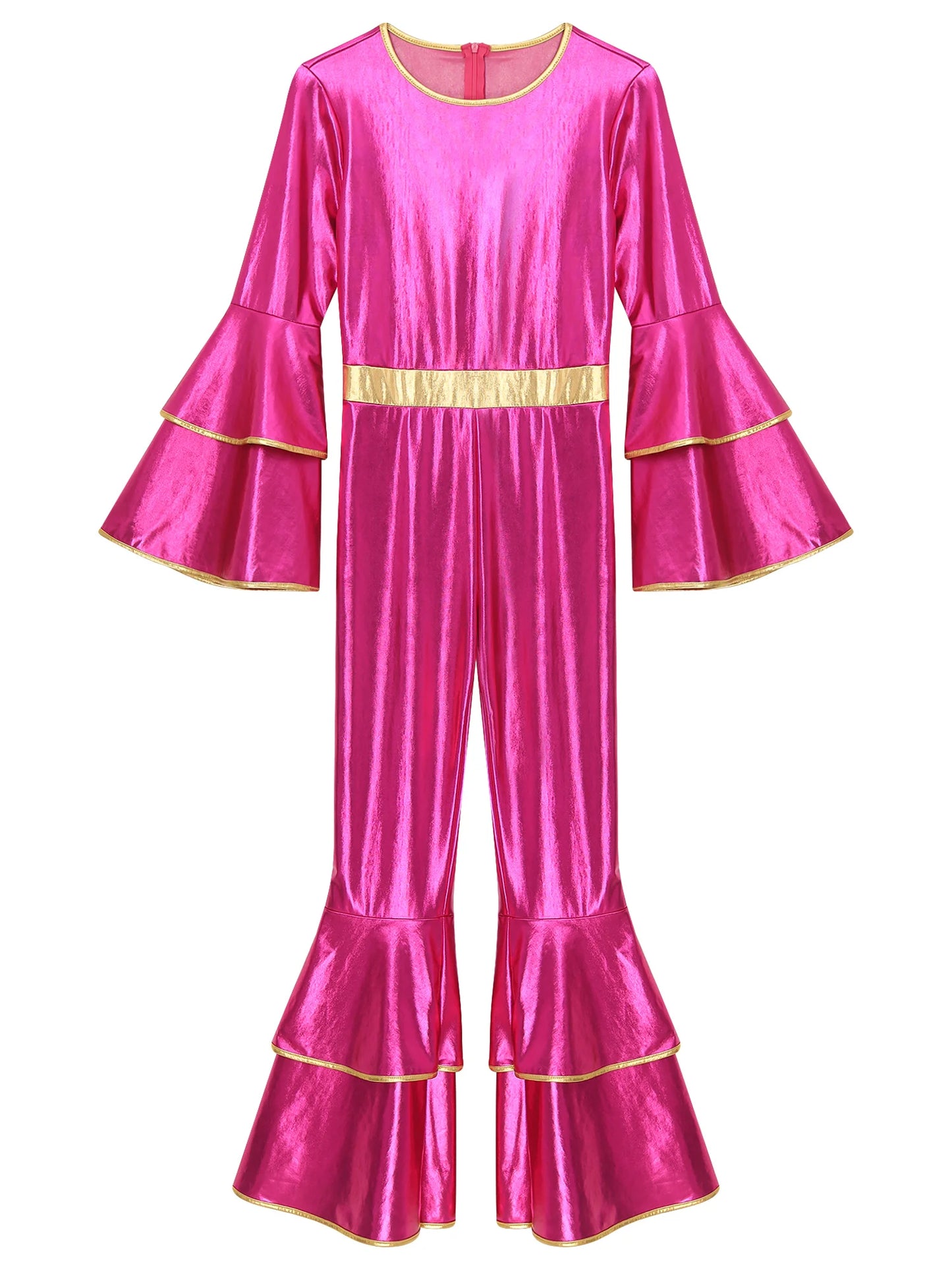 Damen Disco Kostüme sexy glänzend metallisch Retro Tanz Overall 70er 80er Jahre Hippie-Thema Party Halloween Cosplay Kostüm