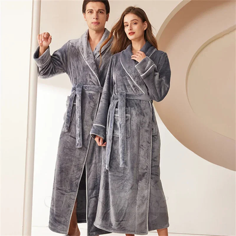 Plus Größe Dicke Flanell Robe Homewear Lose Korallen Fleece Nachtwäsche Männlichen Kimono Bademantel Kleid Herbst Winter Paar Lounge Tragen